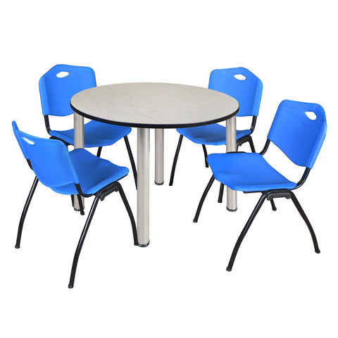 Regency Kee 36 in Round Breakroom Table Top Black Legs 4 M Stack Chairs