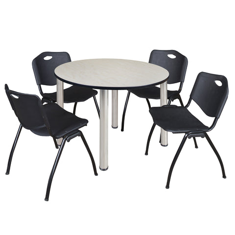 Regency Kee 36 in Round Breakroom Table Top Black Legs 4 M Stack Chairs