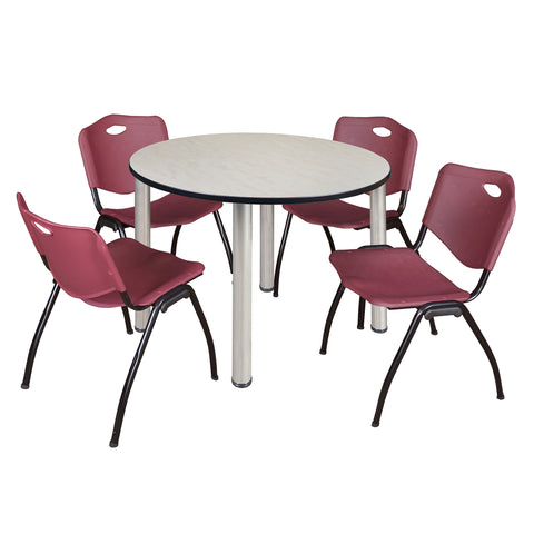 Regency Kee 36 in Round Breakroom Table Top Black Legs 4 M Stack Chairs
