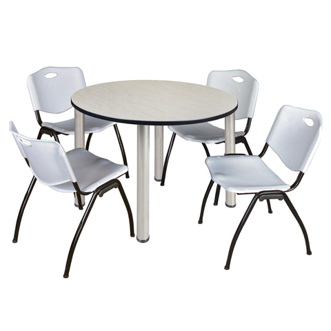Regency Kee 36 in Round Breakroom Table Top Black Legs 4 M Stack Chairs