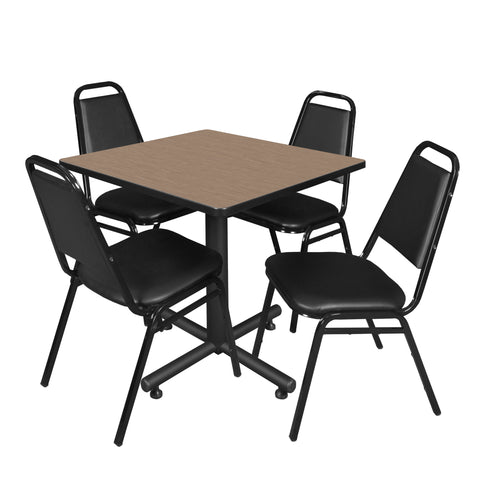 Regency Kobe 30 in. Square XBase Breakroom Table 4 Restaurant Stack Chairs Black