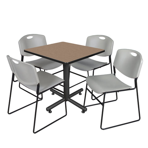 Regency Kobe 30 in. Square XBase Breakroom Table 4 Zeng Stack Chairs
