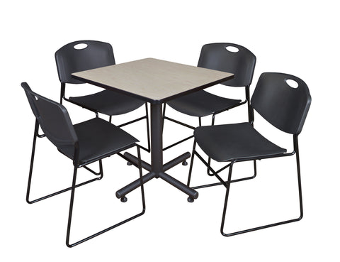 Regency Kobe 30 in. Square XBase Breakroom Table 4 Zeng Stack Chairs