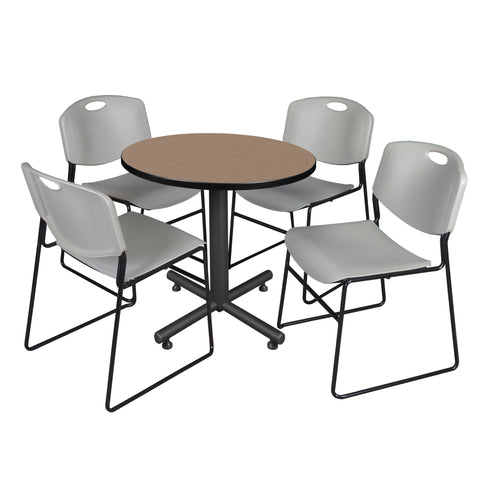 Regency Kobe 30 in. Square XBase Breakroom Table 4 Zeng Stack Chairs