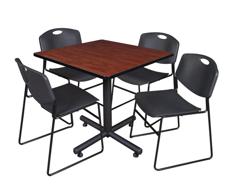 Regency Kobe 30 in. Square XBase Breakroom Table 4 Zeng Stack Chairs