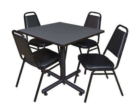 Regency Kobe 30 in. Square XBase Breakroom Table 4 Restaurant Stack Chairs Black