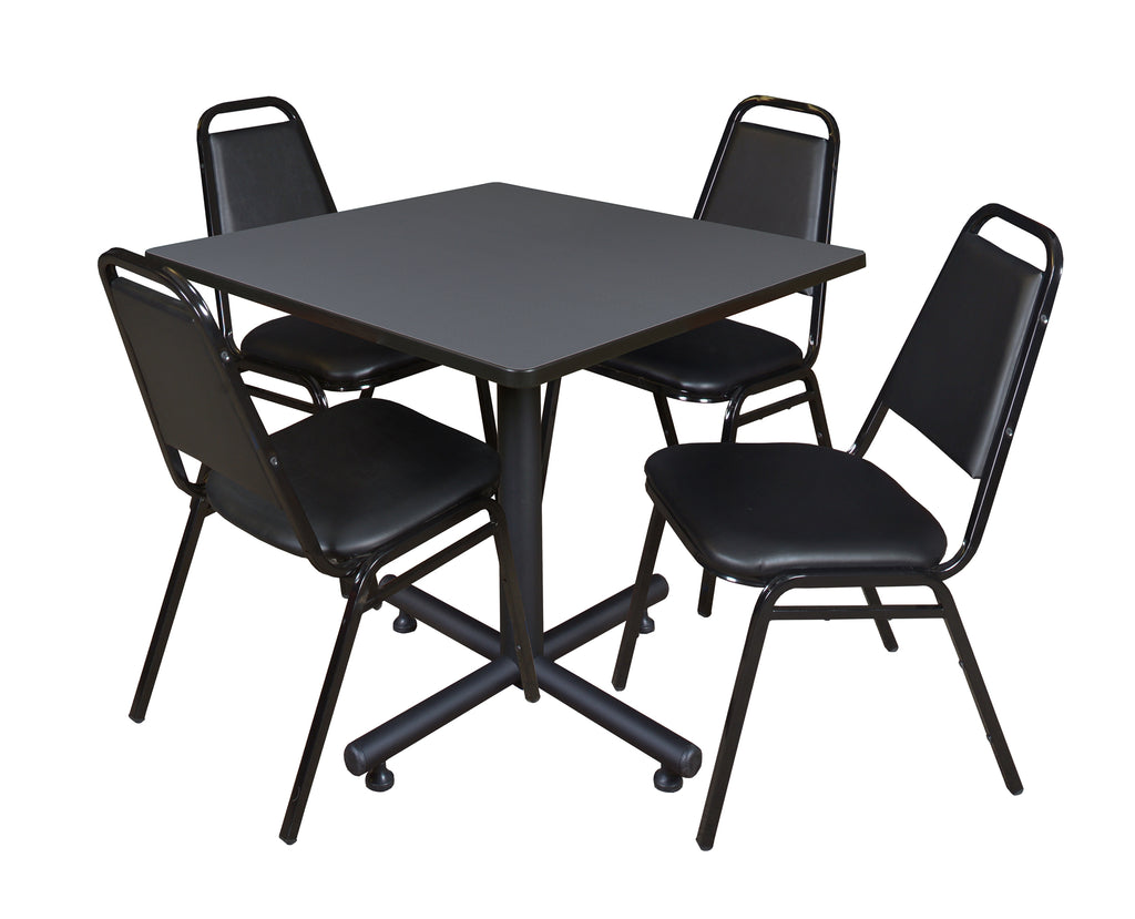 Regency Kobe 30 in. Square XBase Breakroom Table 4 Restaurant Stack Chairs Black