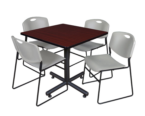 Regency Kobe 30 in. Square XBase Breakroom Table 4 Zeng Stack Chairs