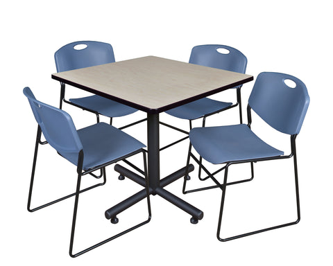 Regency Kobe 30 in. Square XBase Breakroom Table 4 Zeng Stack Chairs