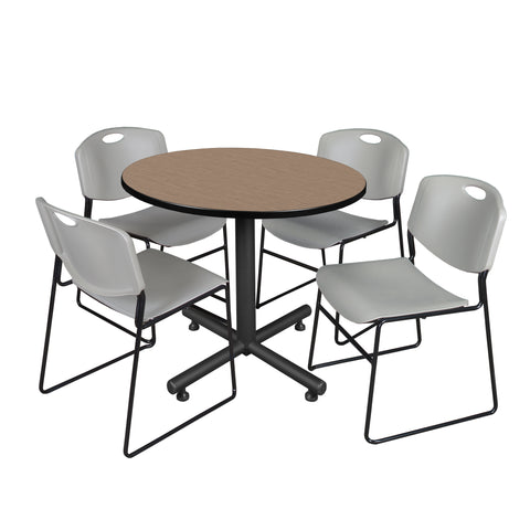 Regency Kobe 30 in. Square XBase Breakroom Table 4 Zeng Stack Chairs
