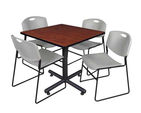 Regency Kobe 30 in. Square XBase Breakroom Table 4 Zeng Stack Chairs