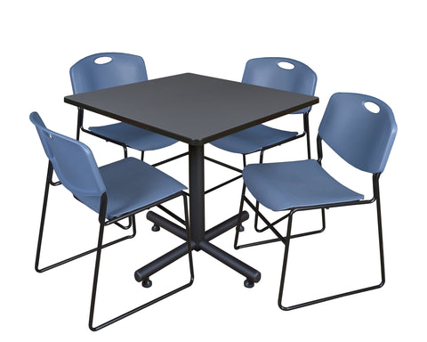 Regency Kobe 30 in. Square XBase Breakroom Table 4 Zeng Stack Chairs