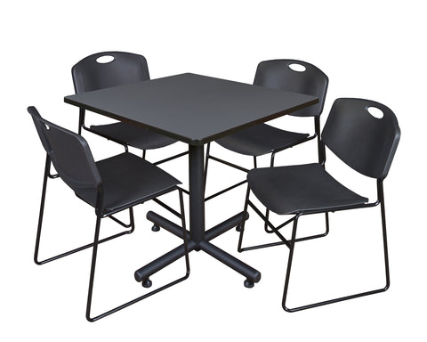 Regency Kobe 30 in. Square XBase Breakroom Table 4 Zeng Stack Chairs