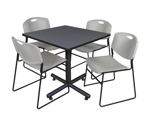 Regency Kobe 30 in. Square XBase Breakroom Table 4 Zeng Stack Chairs