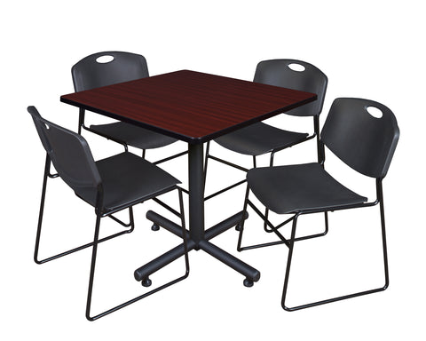 Regency Kobe 30 in. Square XBase Breakroom Table 4 Zeng Stack Chairs