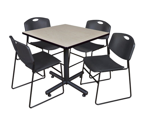 Regency Kobe 30 in. Square XBase Breakroom Table 4 Zeng Stack Chairs
