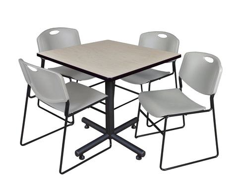 Regency Kobe 30 in. Square XBase Breakroom Table 4 Zeng Stack Chairs