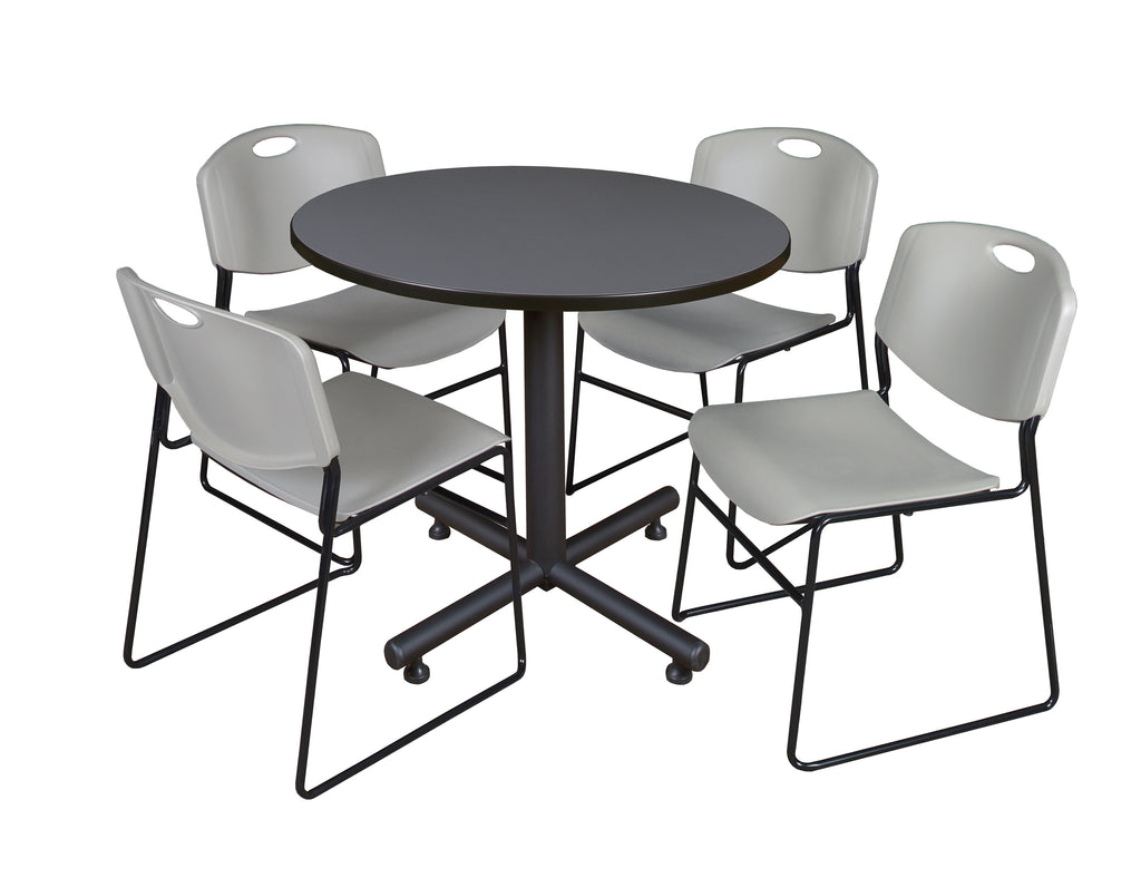 Regency Kobe 30 in. Square XBase Breakroom Table 4 Zeng Stack Chairs