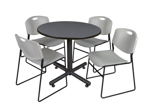 Regency Kobe 30 in. Square XBase Breakroom Table 4 Zeng Stack Chairs
