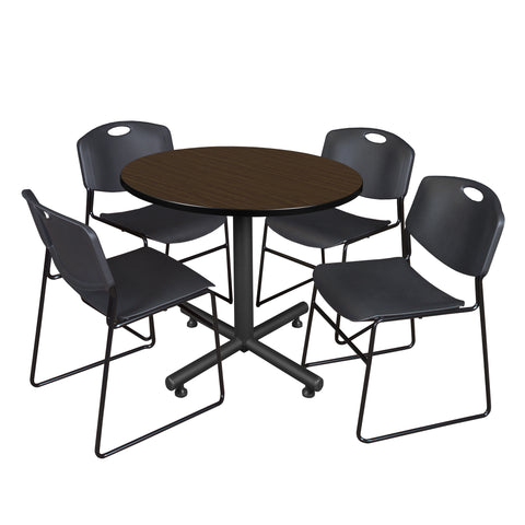 Regency Kobe 30 in. Square XBase Breakroom Table 4 Zeng Stack Chairs