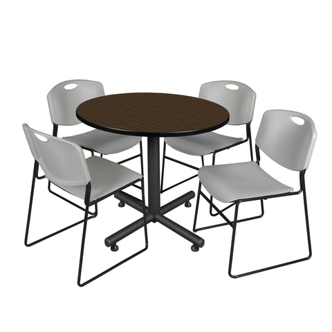 Regency Kobe 30 in. Square XBase Breakroom Table 4 Zeng Stack Chairs