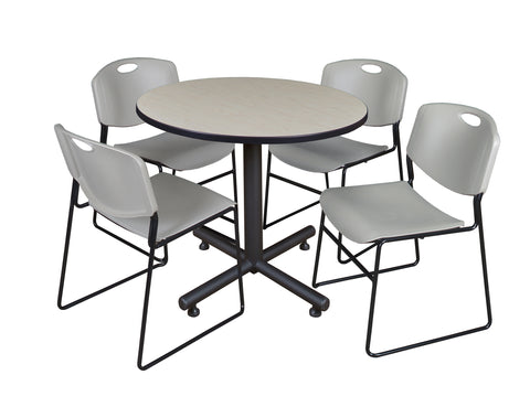 Regency Kobe 30 in. Square XBase Breakroom Table 4 Zeng Stack Chairs