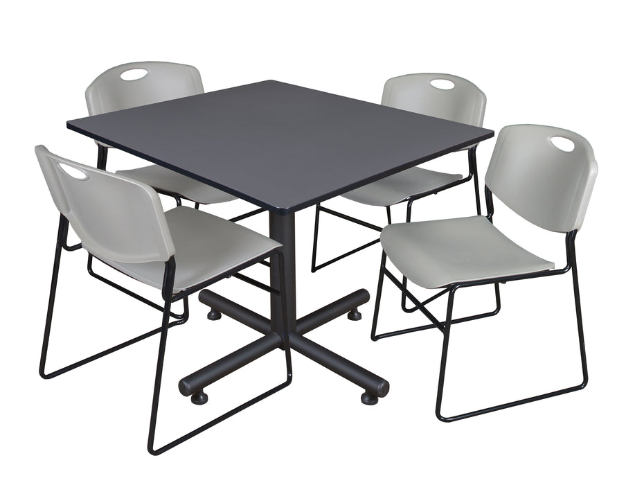 Kobe 48" Square Breakroom Table & 4 Zeng Stack Chairs