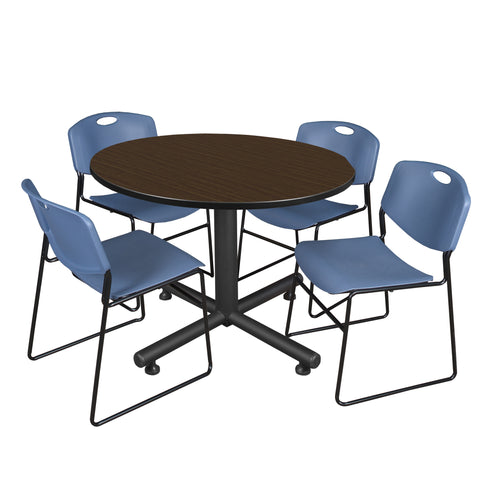 Regency Kobe 30 in. Square XBase Breakroom Table 4 Zeng Stack Chairs