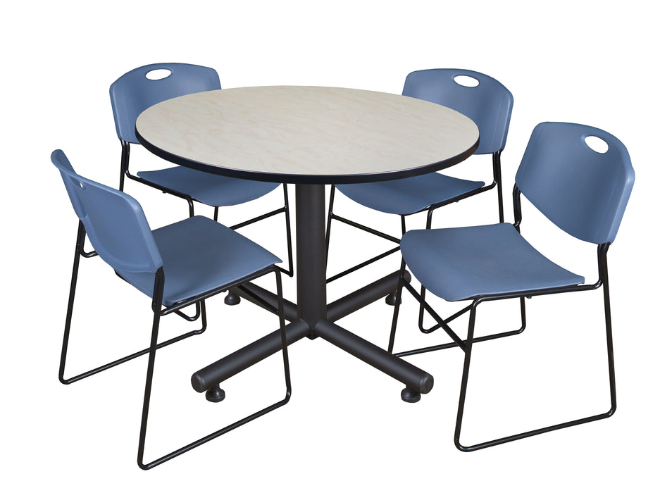 Kobe 48" Round Breakroom Table & 4 Zeng Stack Chairs