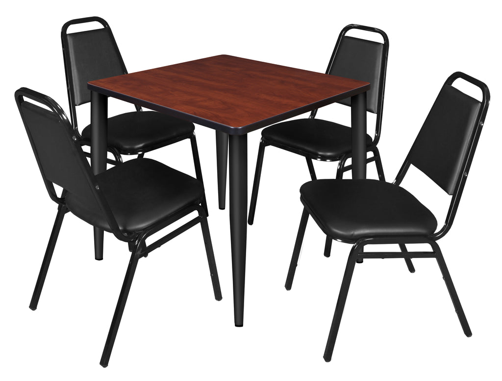 Regency Kahlo 30 in. Square Breakroom Table Top Black Base & 4 Restaurant Stack Chairs Black
