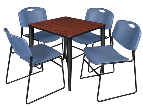 Regency Kahlo 30 in. Square Breakroom Table Top Black Base & 4 Zeng Stack Chairs