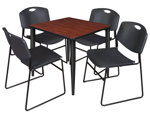 Regency Kahlo 30 in. Square Breakroom Table Top Black Base & 4 Zeng Stack Chairs