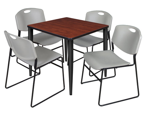 Regency Kahlo 30 in. Square Breakroom Table Top Black Base & 4 Zeng Stack Chairs