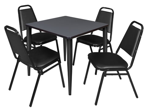 Regency Kahlo 30 in. Square Breakroom Table Top Black Base & 4 Restaurant Stack Chairs Black