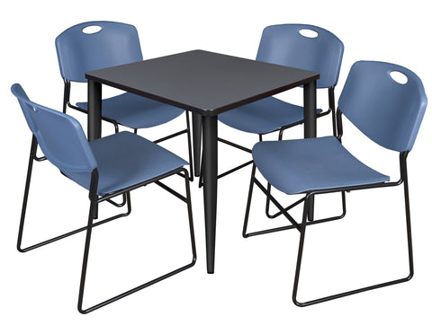 Regency Kahlo 30 in. Square Breakroom Table Top Black Base & 4 Zeng Stack Chairs
