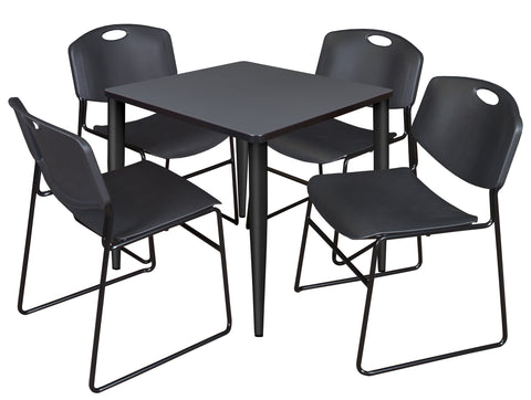 Regency Kahlo 30 in. Square Breakroom Table Top Black Base & 4 Zeng Stack Chairs