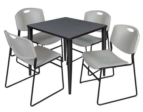 Regency Kahlo 30 in. Square Breakroom Table Top Black Base & 4 Zeng Stack Chairs