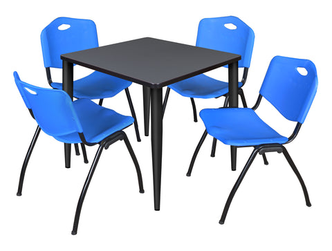Regency Kahlo 30 in. Square Breakroom Table Top Black Base & 4 M Stack Chairs