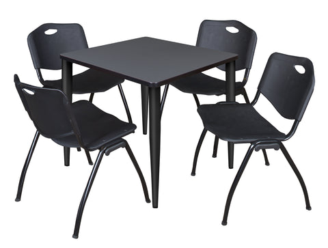 Regency Kahlo 30 in. Square Breakroom Table Top Black Base & 4 M Stack Chairs