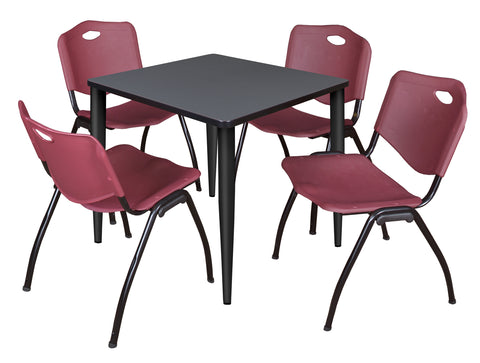 Regency Kahlo 30 in. Square Breakroom Table Top Black Base & 4 M Stack Chairs