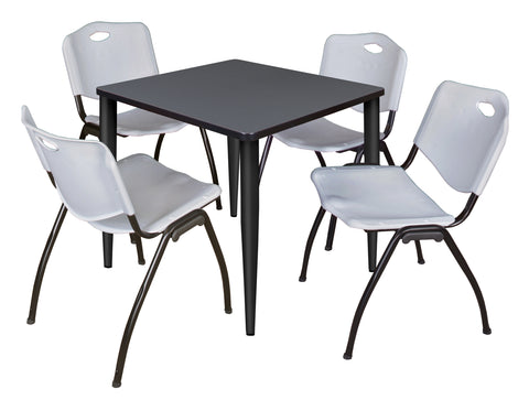 Regency Kahlo 30 in. Square Breakroom Table Top Black Base & 4 M Stack Chairs