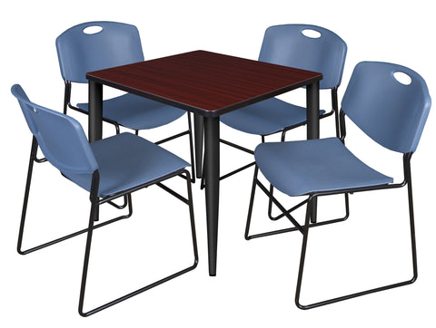 Regency Kahlo 30 in. Square Breakroom Table Top Black Base & 4 Zeng Stack Chairs