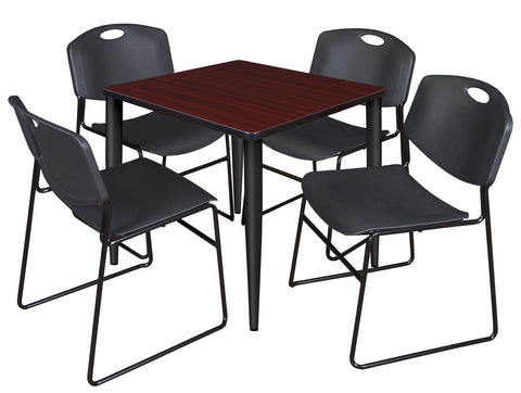 Regency Kahlo 30 in. Square Breakroom Table Top Black Base & 4 Zeng Stack Chairs