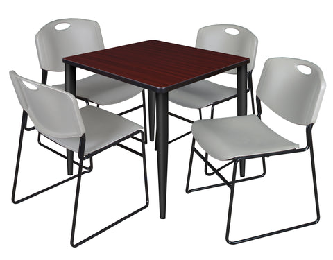 Regency Kahlo 30 in. Square Breakroom Table Top Black Base & 4 Zeng Stack Chairs