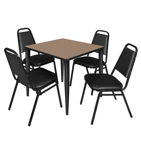 Regency Kahlo 30 in. Square Breakroom Table Top Black Base & 4 Restaurant Stack Chairs Black