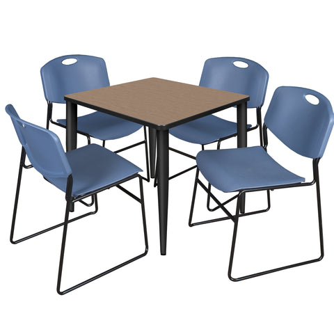 Regency Kahlo 30 in. Square Breakroom Table Top Black Base & 4 Zeng Stack Chairs