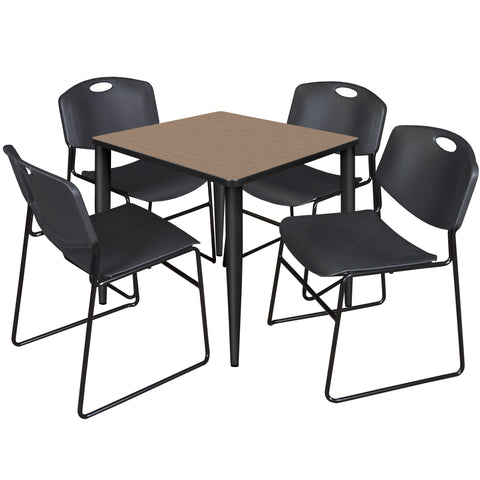 Regency Kahlo 30 in. Square Breakroom Table Top Black Base & 4 Zeng Stack Chairs