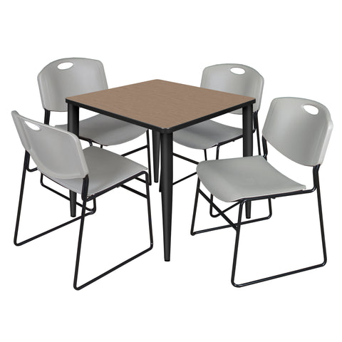 Regency Kahlo 30 in. Square Breakroom Table Top Black Base & 4 Zeng Stack Chairs