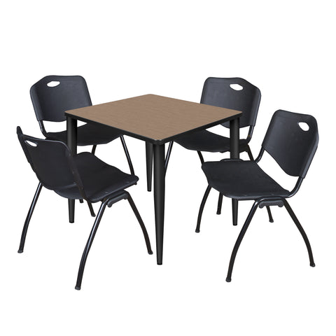 Regency Kahlo 30 in. Square Breakroom Table Top Black Base & 4 M Stack Chairs