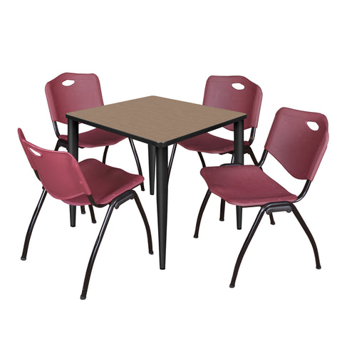 Regency Kahlo 30 in. Square Breakroom Table Top Black Base & 4 M Stack Chairs